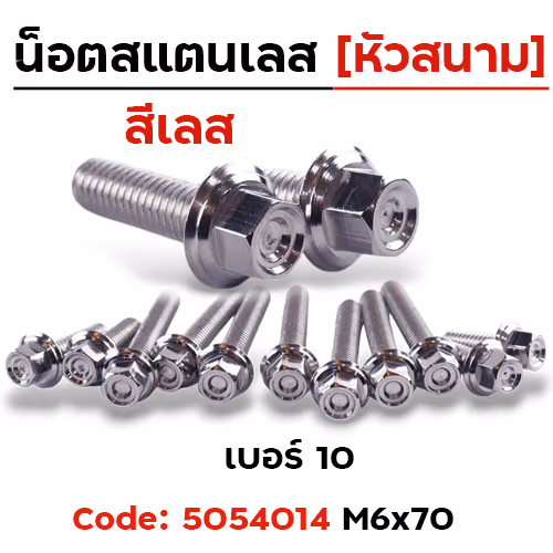 น็อตหัวสนาม M6*70 - เลส [แพ็ค 20ตัว]