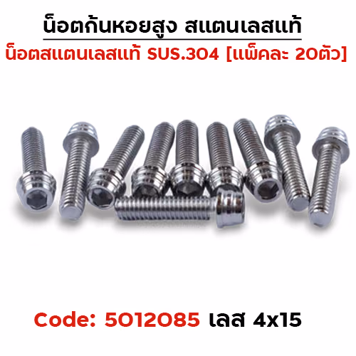 น็อตก้นหอยสูง 4*15 เลส (แพ็ค 20ตัว)