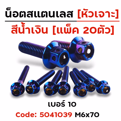 น็อตน้ำเงิน หัวเจาะ 6*70 [แพ็ค 20ตัว]