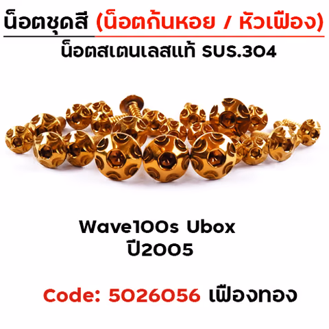 น็อตชุดสี Wave 100S ubox (2005-2020) - หัวเฟือง ทอง (22ตัว) — 