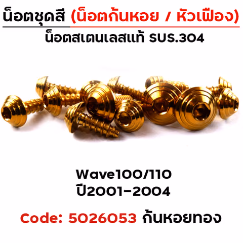 น็อตชุดสี Wave 100/110 (2001-2004) - ก้นหอย ทอง (23ตัว) — 