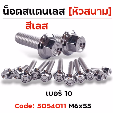 น็อตหัวสนาม M6*55 - เลส [แพ็ค 20ตัว] — 