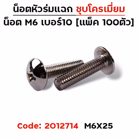 น็อตเหล็ก หัวร่ม #10 M6*25 (100ตัว) — 