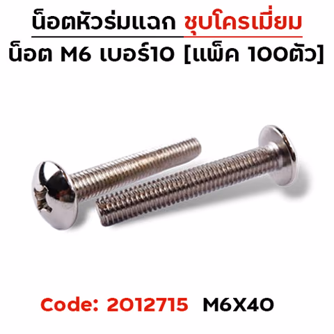 น็อตเหล็ก หัวร่ม #10 M6*40 (100ตัว) — 