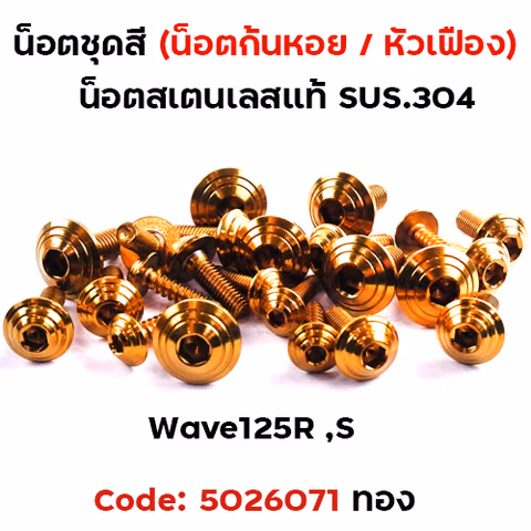 น็อตชุดสี Wave 125S/R - ก้นหอย ทอง (22ตัว) — 