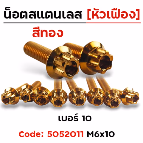น็อตหัวเฟืองทอง 6*10 [แพ็ค 20ตัว] — 