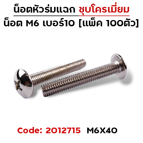 น็อตเหล็ก หัวร่ม #10 M6*40 (100ตัว)