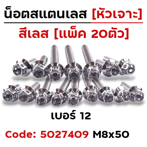 น็อตหัวเจาะ 8*50 เลส [แพ็ค 20ตัว]