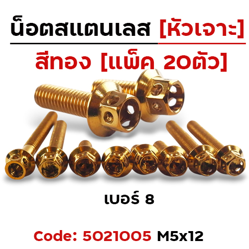 น็อตทองหัวเจาะ 5*12 [แพ็ค 20ตัว]
