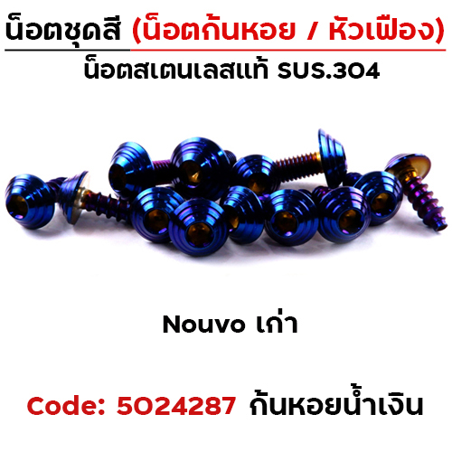 น็อตชุดสี NOUVO เก่า - หัวก้นหอย น้ำเงิน (22ตัว)
