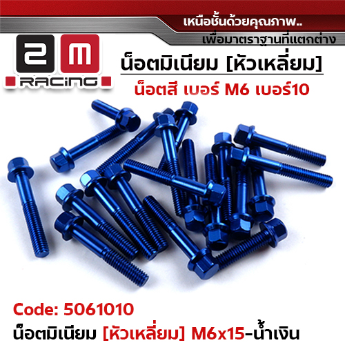 น็อตมิเนียม หัวเหลี่ยม 6*15 - น้ำเงิน