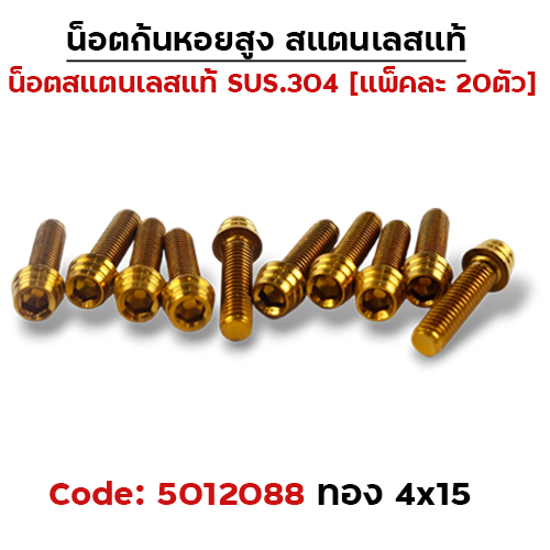 น็อตก้นหอยสูง 4*15 ทอง (แพ็ค 20ตัว)